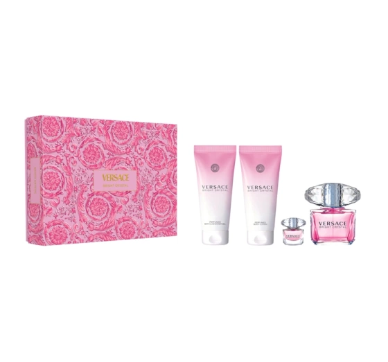 Kliknij na zdjęcie, aby je powiększyć VERSACE BRIGHT CRYSTAL EDT SPRAY 90ML + 5ML + SG 100ML + BL 100ML SET