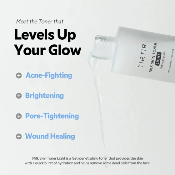 TIRTIR Milk Skin Toner Light – leichtes, milchiges Feuchtigkeitsgesichtswasser mit Reisextrakt, 50 ml