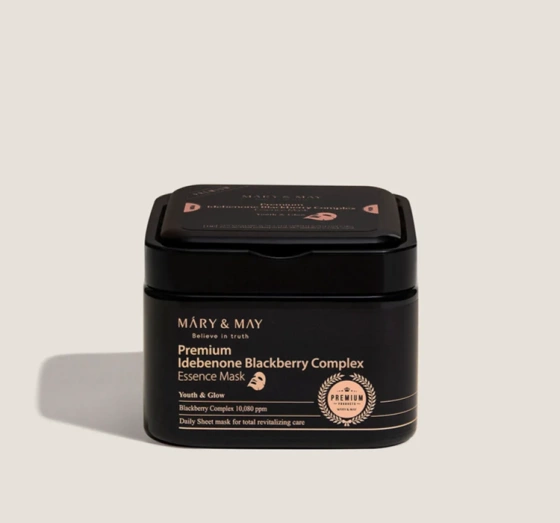 Kliknij na zdjęcie, aby je powiększyć Mary&May Premium Idebenone Blackberry Complex Essence Mask – Set mit 20 Anti-Falten-Gesichtsmasken