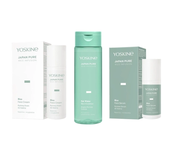 Kliknij na zdjęcie, aby je powiększyć Yoskine Japan Pure Rice Infusion Geschenkset zur Gesichtspflege Serum 30 ml + Creme 50 ml + Essenz 200 ml