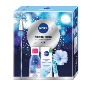 NIVEA Fresh Skin Geschenkset zur Gesichtspflege Make-up-Entferner + Tagescreme  SPF15 + Lippenpflege SPF15