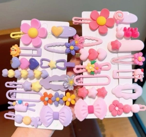 eCarla Haarspangen-Set SP411 „Rosa Blumen“, 14 Stück