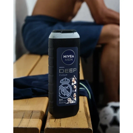 NIVEA MEN Deep Clean Real Madrid Duschgel mit Aktivkohle für Männer 3in1 500 ml