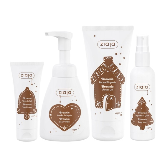 Ziaja Brownie Geschenkset zur Körperpflege Duschgel 160 ml + Schaum 250 ml + Körperspray 100 ml + Handcreme 50 ml