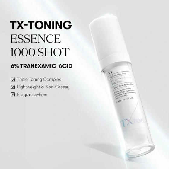 VT Cosmetics TX-Toning Essence 1000 Shot – Essenz zur Aufhellung von Hautverfärbungen mit Tranexamsäure, 30 ml