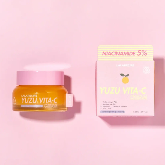 LalaRecipe Yuzu Vita C Cream – aufhellende Gesichtscreme mit Vitamin C und 5 % Niacinamid, 50 ml