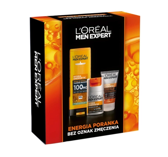 L'Oréal Paris Men Expert Hydra Energetic Geschenkset für Männer Duschgel 400 ml + Gesichtsreinigungsgel 100 ml + Gesichtscreme 50 ml