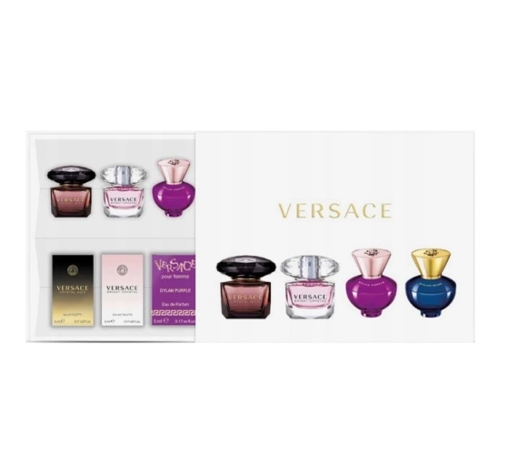 Versace Eau de Toilette Crystal Noir 5 ml +  Bright Crystal 5 ml + Eau de Parfum Dylan Purple Pour Femme + Dylan Blue Pour Femme 5 ml