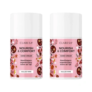 Claresa Nourish & Comfort Feuchtigkeitsspendende und regenerierende Handcreme „Mulled Wine“ 2 x 48 g