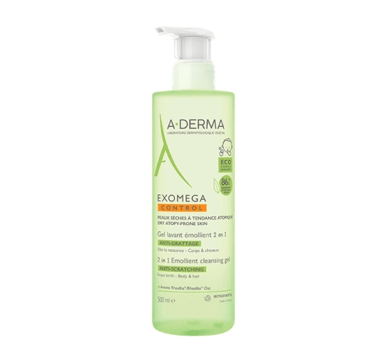 A-Derma Exomega Control weichmachendes Waschgel 2in1 gegen Kratzen 500ml