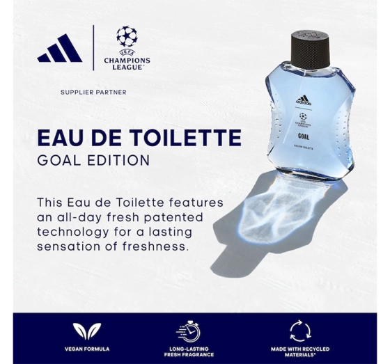 Kliknij na zdjęcie, aby je powiększyć Adidas UEFA Champions League Goal Eau de Toilette Spray 100ml