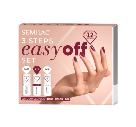 Semilac 3Steps Easy Off Set Hybrid-Set Basis 7 ml + Lack L19 7 ml + Top 7 ml