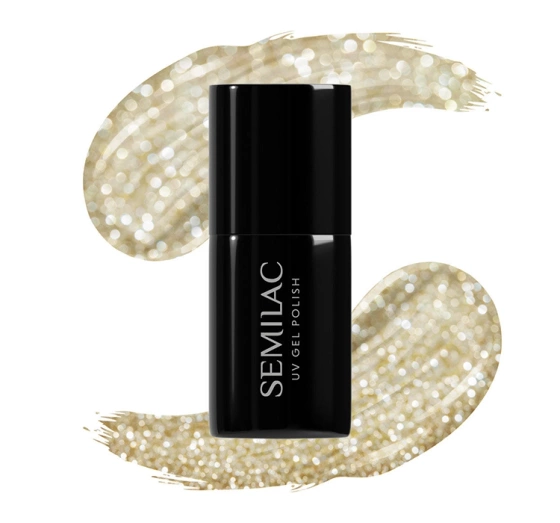 SEMILAC PLATINUM UV HYBRID NAGELLACK MIT BROKAT LIGHT GOLD 260