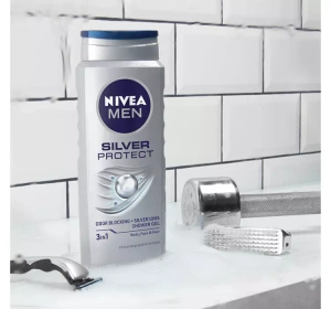 NIVEA MEN Silver Protect 3-in-1-Duschgel für Männer, 250 ml