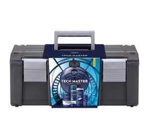 NIVEA MEN Tech Master Geschenkset mit Herrenpflegeprodukten in Werkzeugkiste Rasierschaum + After Shave Balsam + Duschgel + Antitranspirant Roll-on