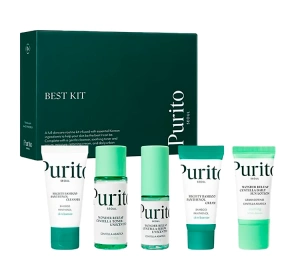 Purito Best Kit Gesichtspflege-Set Reinigungsgel Mighty Bamboo 30 ml + Creme Mighty Bamboo 15 ml + Toner Wonder Releaf 30 ml + Sonnencreme Wonder Releaf 30 ml + Serum Wonder Releaf 30 ml