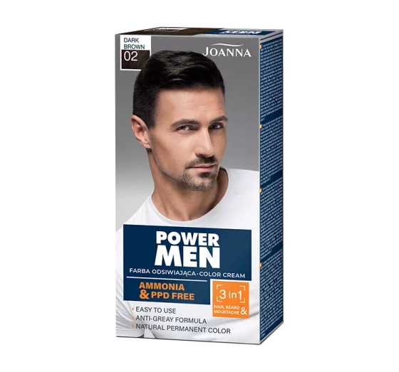Kliknij na zdjęcie, aby je powiększyć JOANNA POWER MEN COLOR CREAM HAARFARBE FÜR MÄNNER 02 DARK BROWN
