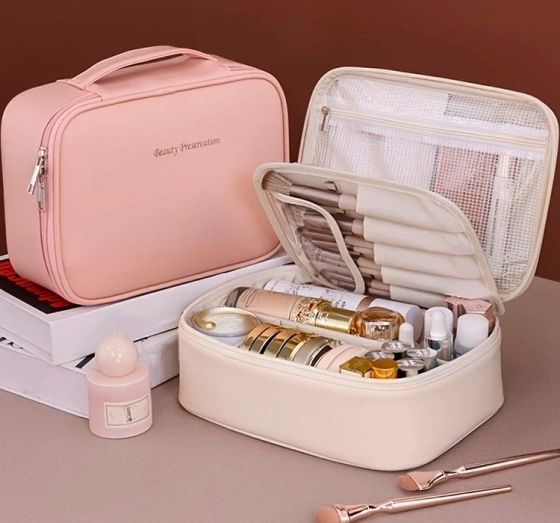 eCarla Kosmetiktasche mit Klappdeckel KS146K, beige