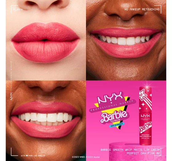 Kliknij na zdjęcie, aby je powiększyć NYX PROFESSIONAL MAKEUP X BARBIE SMOOTH WHIP LIPPENSTIFT 02 PERFECT DAY PINK 4ML