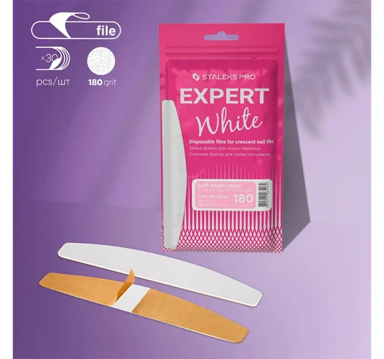 Staleks Pro Expert White Austauschbare weiße Feilblätter für Halbmondfeile Expert 40 180 grip 30 Stück