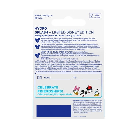 Kliknij na zdjęcie, aby je powiększyć NIVEA Disney Mickey and Friends Schutzlippenstift Hydro Splash LSF 15 4,8 g
