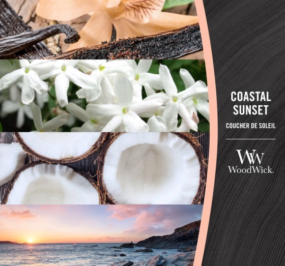 Kliknij na zdjęcie, aby je powiększyć Woodwick Medium Jar Candle Duftkerze Coastal Sunset 275 g